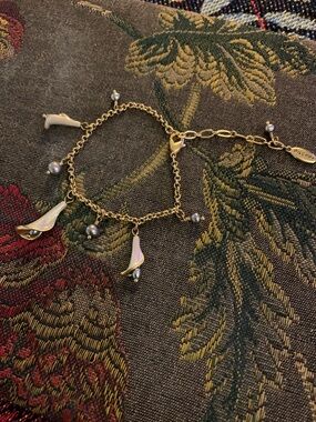 Vintage Pilgrim Bracelet with Calla Charms and Gray Pearls